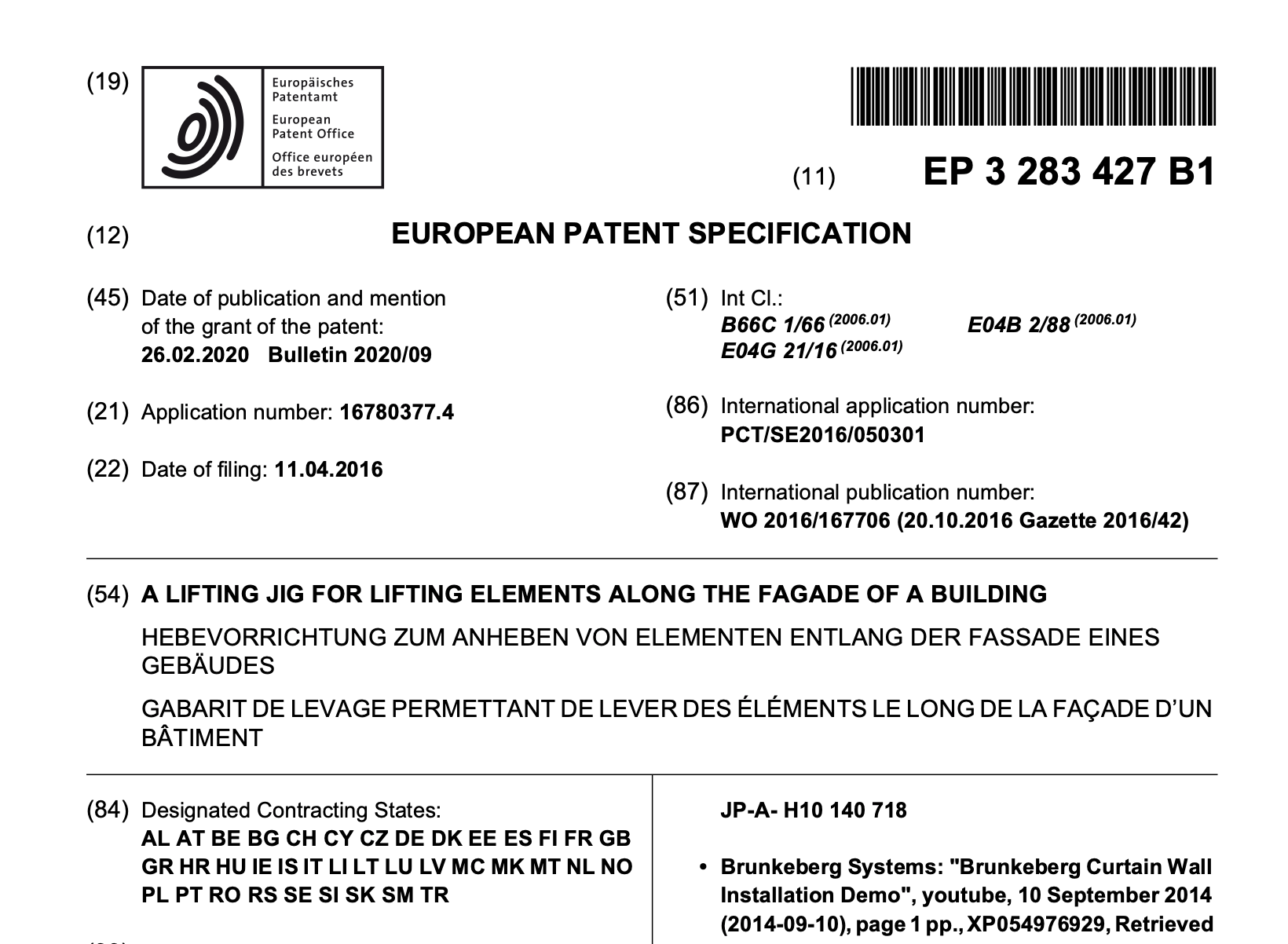 Notification Issued By The European Patent Office Brunkeberg System AB   SkC3A4rmavbild2021 01 29kl.09.34.46 